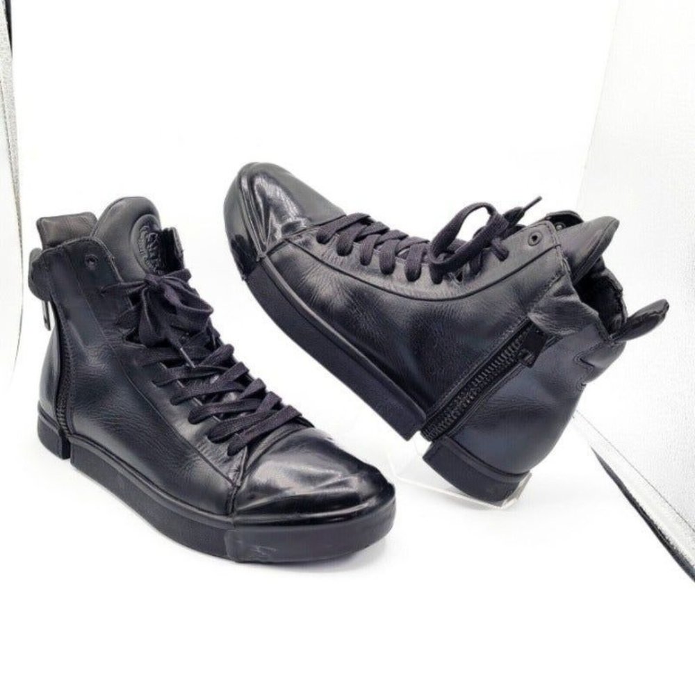 DIESEL S-Nentish BOOTS Special Full Zip High-Top Black Leather Men's Size 12.5